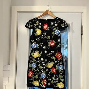 Alice + Olivia black mini dress with colourful embroidery. Stunning fit.